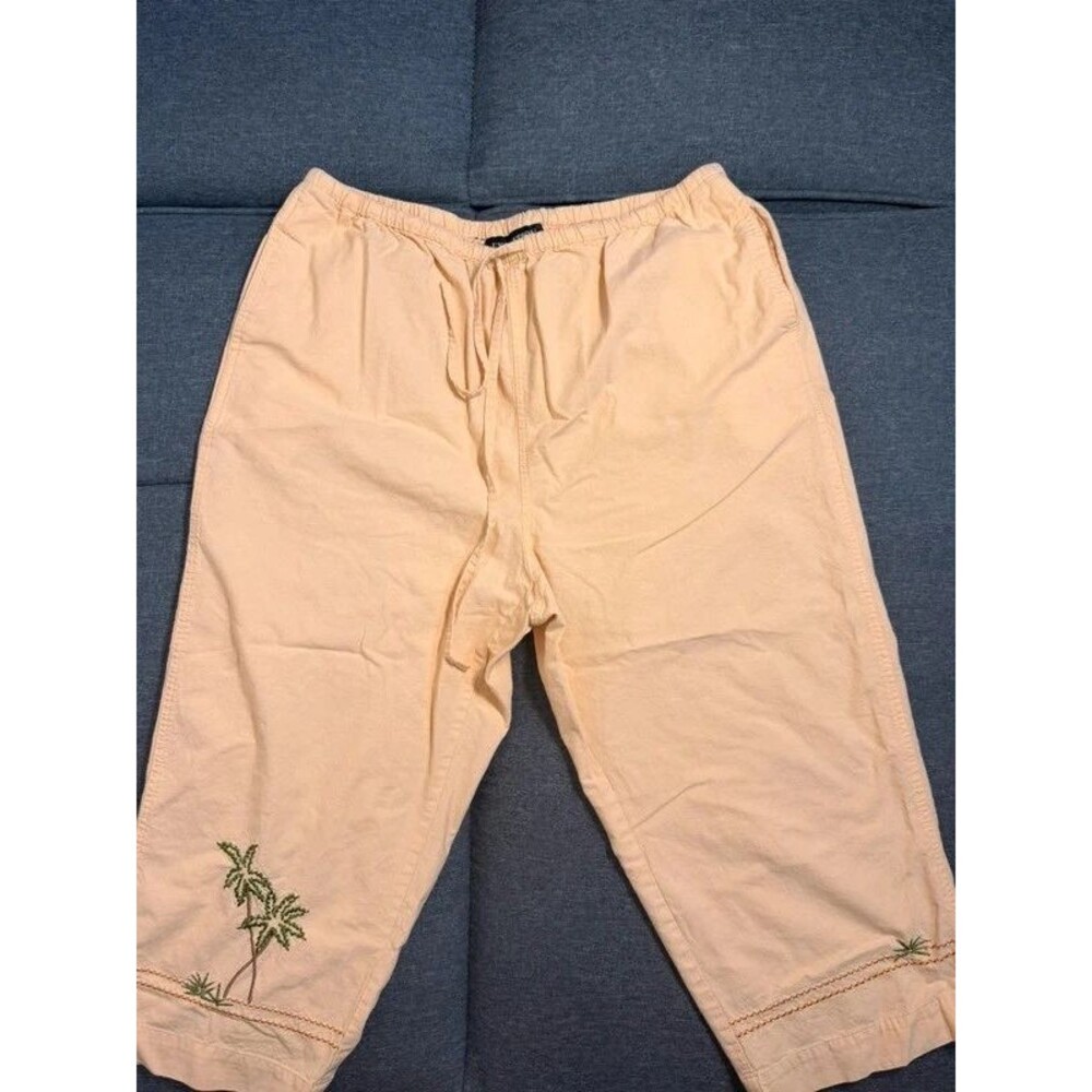 Y2K Peach Cropped Beach Pants with Embroidered Palm Trees
